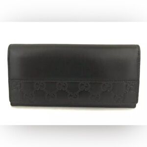 Authentic GUCCI Ssima GG Logo Leather Long Bifold Wallet